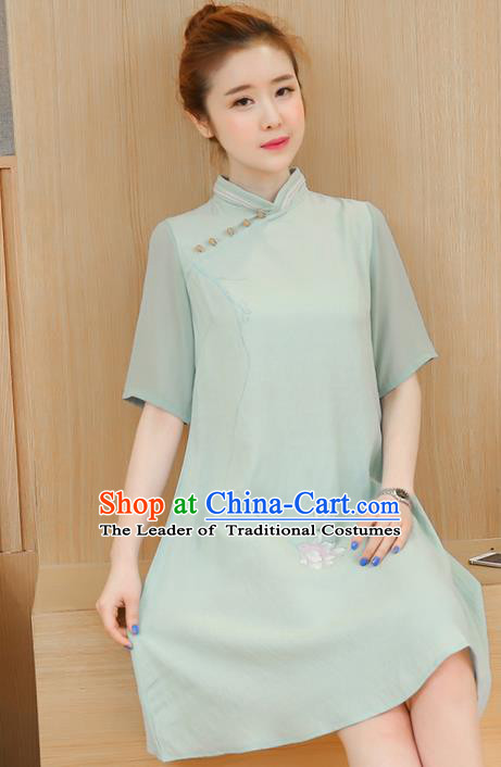 Traditional Ancient Chinese National Costume, Elegant Hanfu Mandarin Qipao Hand Painting Green Dress, China Tang Suit Chirpaur Republic of China Cheongsam Elegant Dress Clothing for Women