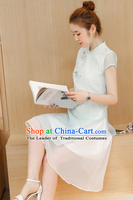 Traditional Ancient Chinese National Costume, Elegant Hanfu Mandarin Qipao Embroidered Dress, China Tang Suit Chirpaur Republic of China Cheongsam Elegant Dress Clothing for Women