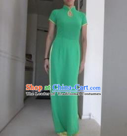 Top Grade Asian Vietnamese Traditional Dress, Vietnam National Ao Dai Dress, Vietnam Princess Green Dress and Loose Pants Complete Set Cheongsam Clothing for Women