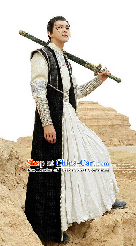 Chinese Ancient Tang Dynasty Swordsman Costume and Headpiece Complete Set, Fighter of the Destiny Traditional Chinese Ancient Nobility Childe Prince Clothing for Men