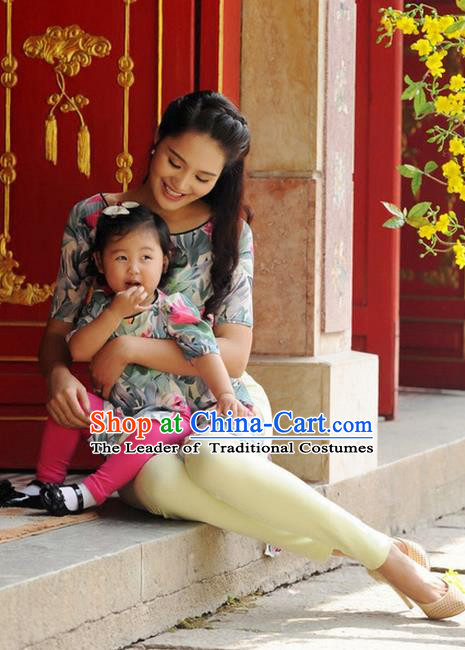 Top Grade Asian Vietnamese Traditional Dress, Vietnam National Farmwife Ao Dai Dress, Vietnam Ao Dai Cheongsam Mother-child Dress Clothing for Woman