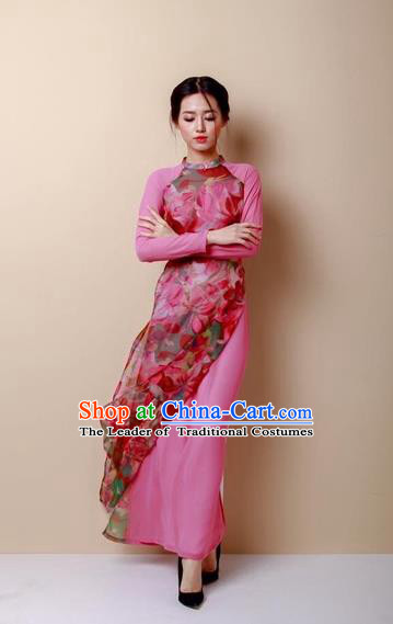 Traditional Top Grade Asian Vietnamese Dress, Vietnam National Female Handmade Ao Dai Dress Women Bride Pink Dress Ao Dai Cheongsam Clothing