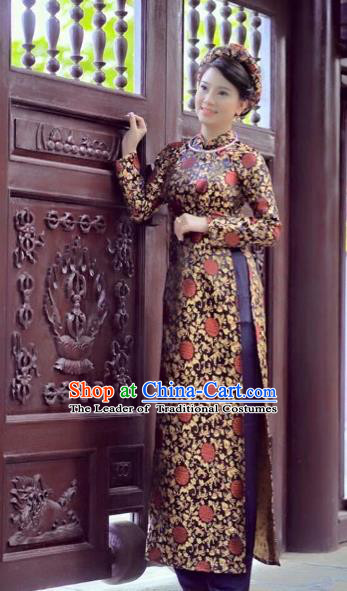 Traditional Top Grade Asian Vietnamese Costumes Dance Dress, Vietnam National Female Handmade Queen Printing Ao Dai Dress Cheongsam Clothing for Women