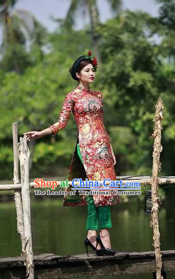 Traditional Top Grade Asian Vietnamese Costumes Dance Dress, Vietnam National Female Handmade Wedding Bride Ao Dai Dress Cheongsam Clothing for Women