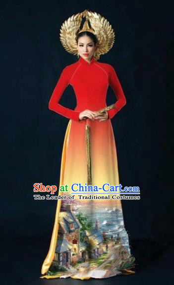 Traditional Top Grade Asian Vietnamese Costumes Dance Dress, Vietnam National Women Ao Dai Dress Printing View Red Cheongsam Clothing