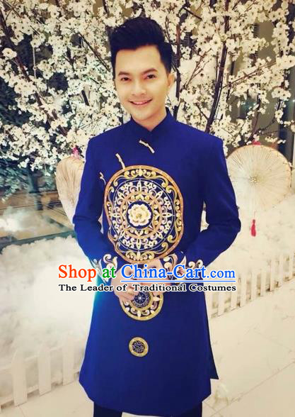 Traditional Top Grade Asian Vietnamese Costumes Classical Hand Printing Wedding Dress, Vietnam National Bridegroom Clothing for Men