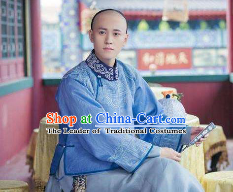 Traditional Ancient Chinese Qing Dynasty Imperial Emperor in Plain Costume, Chinese Manchu Mandarin Nobility Childe Robes Clothing for Men