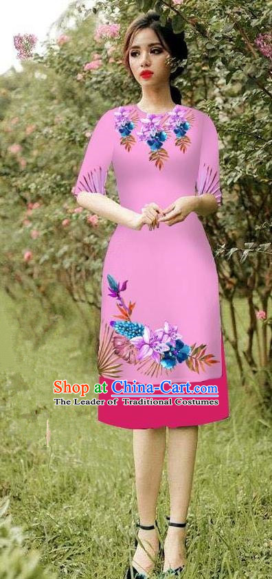 Top Grade Asian Vietnamese Costumes Classical Jing Nationality Short Cheongsam, Vietnam National Vietnamese Bride Traditional Princess Peachpuff Ao Dai Dress