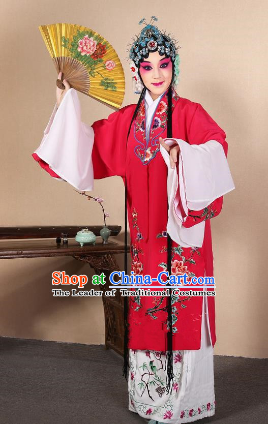 Traditional Chinese Beijing Opera Huangmei Opera Female Rosy Clothing and Headwear Complete Set, China Peking Opera Diva Role Hua Tan Costume Embroidered Opera Costumes