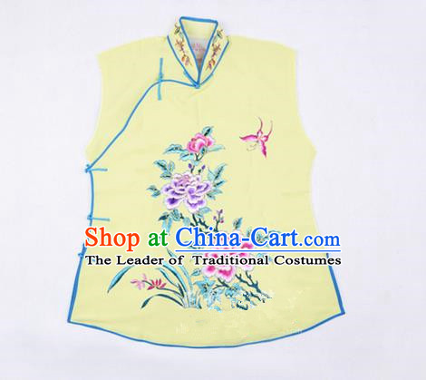 Traditional Chinese Beijing Opera Servant Girl Yellow Vests, China Peking Opera Young Lady Costume Embroidered Opera Waistcoat Costumes