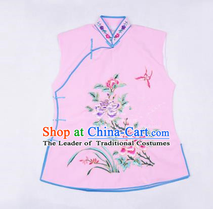 Traditional Chinese Beijing Opera Servant Girl Pink Vests, China Peking Opera Young Lady Costume Embroidered Opera Waistcoat Costumes