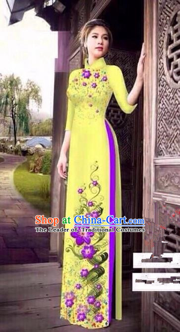 Traditional Top Grade Asian Vietnamese Ha Festival Bride Printing Ao Dai Dress, Vietnam Women National Jing Nationality Princess Cheongsam Costumes