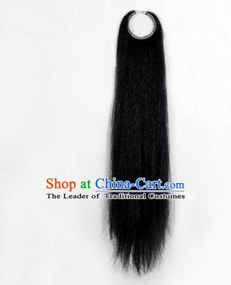 Chinese Ancient Opera Old Men Black Long Wig Beard, Traditional Chinese Beijing Opera Props Laosheng-role Mustache Pengtoucun False Beard