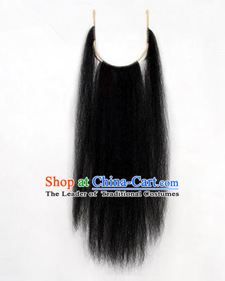 Chinese Ancient Opera Old Men Black Long Wig Beard, Traditional Chinese Beijing Opera Props Laosheng-role Mustache False Beard