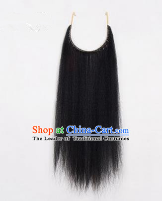 Chinese Ancient Opera Old Men Black Long Wig Beard, Traditional Chinese Beijing Opera Props False Beard Laosheng-role Mustache