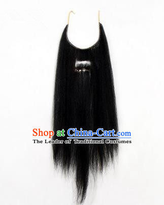 Chinese Ancient Opera Old Men Black Long Wig Beard Whiskers, Traditional Chinese Beijing Opera Props False Beard Laosheng-role Mustache