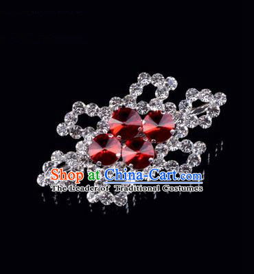 Chinese Ancient Peking Opera Jewelery Accessories, Traditional Chinese Beijing Opera Props Hexagonal Brooch Ornaments Hua Tan Red Rhinestone Breastpin