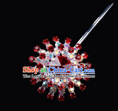 Chinese Ancient Peking Opera Pink Flowers Hair Accessories Headwear, Traditional Chinese Beijing Opera Props Head Ornaments Hua Tan Colorful Red Crystal Hairpins