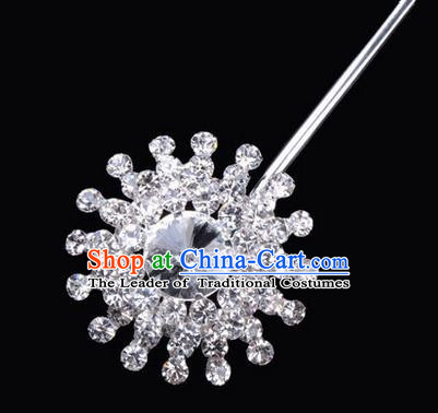 Chinese Ancient Peking Opera Pink Flowers Hair Accessories Headwear, Traditional Chinese Beijing Opera Props Head Ornaments Hua Tan White Crystal Hairpins