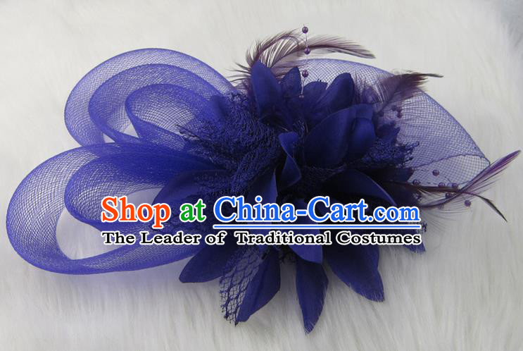 Top Modern Dance Hair Accessories Hair Clasp, Female Purple Feather Veil Ornament Headband for Women