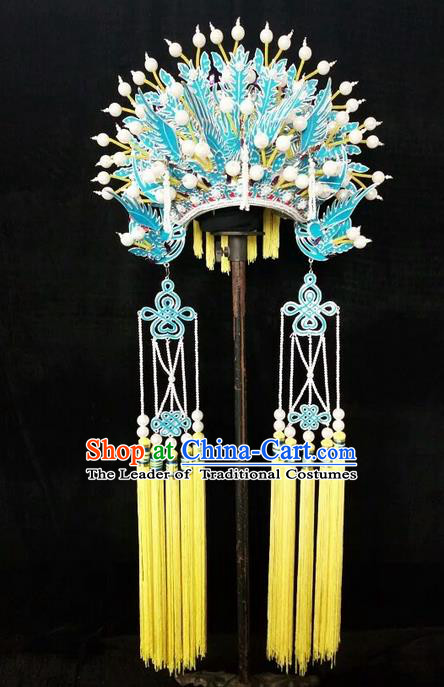 Traditional Chinese Peking Opera Handmade Three Phoenix Coronet, China Beijing Opera Imperial Consort High-grade Headwear Bride Phoenix Coronet for Women