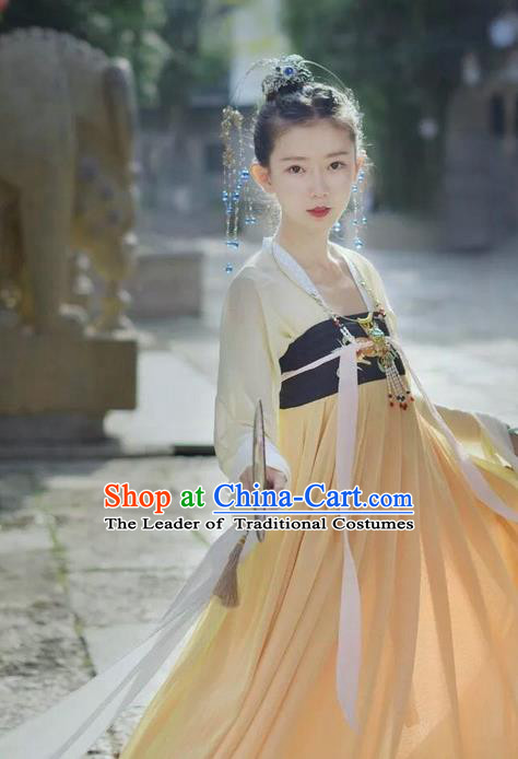 Traditional Chinese Ancient Tang Dynasty Female Costumes, China Hanfu Embroidered Blouse and Ru Skirt Complete Set for Women