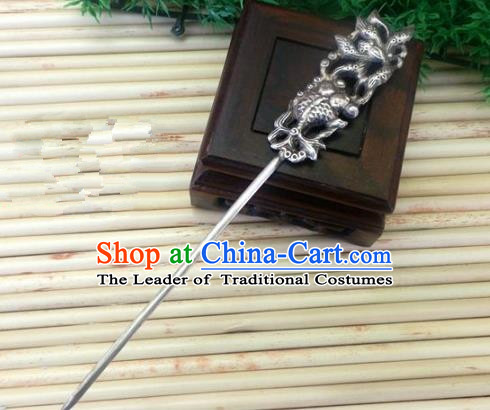 Traditional Chinese Ancient Classical Handmade Hair Accessories Hanfu Headwear Palace Silver Hairpin for Women