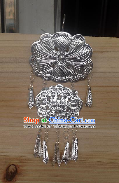 Traditional Handmade Chinese Ancient Classical Miao Silver Long Tassel Pendant Accessories for Women