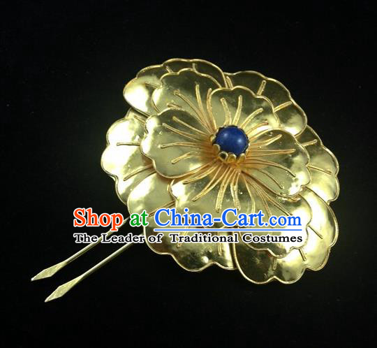 Traditional Handmade Chinese Ancient Classical Hair Accessories Barrettes China Sliver Hairpins Palace Golden Flower Step Shake Hair Sticks for Women