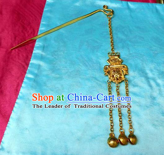 Traditional Handmade Chinese Ancient Classical Hair Accessories Barrettes Manchu Imperial Princess Golden Tassel Hairpins Step Shake Hair Ornament for Women