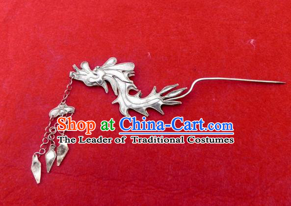 Traditional Handmade Chinese Ancient Classical Hair Accessories Barrettes Hanfu Hairpins, Imperial Dragon Head Step Shake Hair Sticks Hair Jewellery for Women