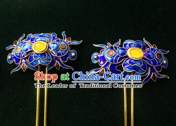 Traditional Handmade Chinese Ancient Classical Hair Accessories Barrettes Cloisonn Hairpins, Step Shake Hair Sticks for Women