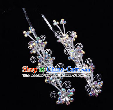 Chinese Ancient Peking Opera Hair Accessories Young Lady Diva Butterfly Head Ornaments, Traditional Chinese Beijing Opera Hua Tan Colorful Crystal White Hairpins