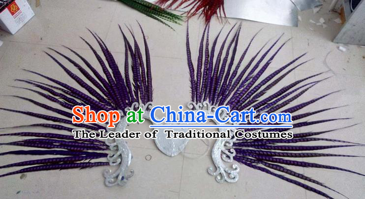 Top Grade Professional Stage Show Halloween Props Decorations, Brazilian Rio Carnival Parade Samba Dance Purple Feather Catwalks Backplane for Women