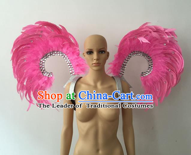 Top Grade Professional Stage Show Halloween Parade Props Decorations Wings, Brazilian Rio Carnival Parade Samba Dance Pink Feather Backplane for Women