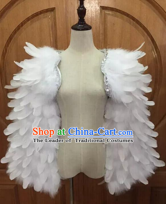 Top Grade Professional Performance Catwalks Clothing, Traditional Brazilian Rio Carnival Samba Modern Fancywork White Feather Costume for Women