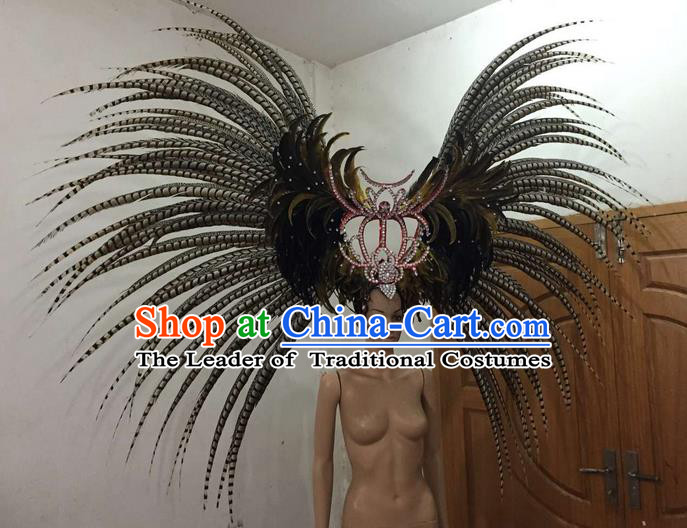 Top Grade Brazilian Rio Carnival Samba Dance Long Feather Hair Accessories Giant Headpiece Decorations, Halloween Parade Big Headwear for Women