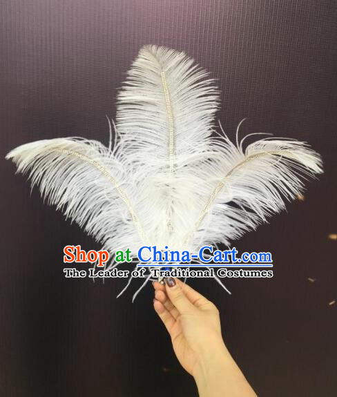 Top Grade Professional Performance Catwalks White Feathers Head Decorations Headwear, Brazilian Rio Carnival Parade Samba Dance Hair Accessories for Women