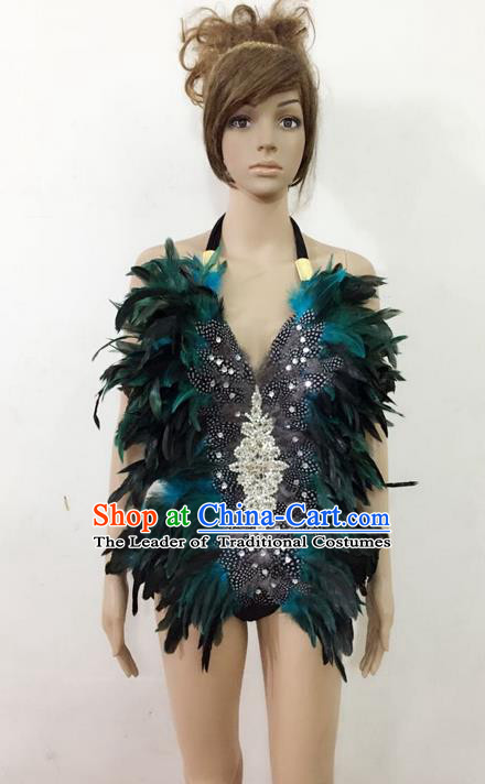 Top Grade Professional Performance Catwalks Feathers Swimsuit, Brazilian Rio Carnival Parade Samba Dance Clothing for Women