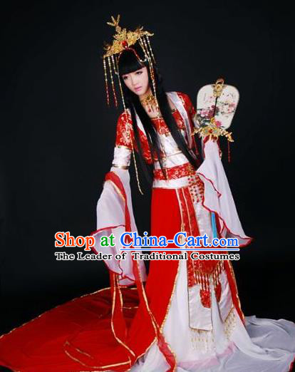 Top Grade Traditional China Ancient Cosplay Costumes, China Ancient Young Lady Princess Elegant Hanfu Red Dress for Women