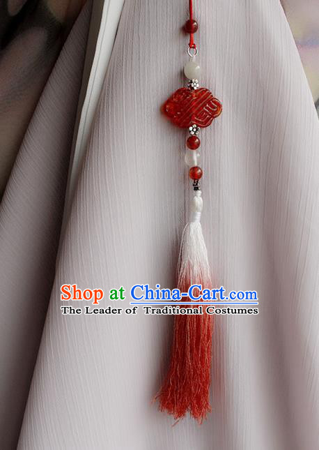 Top Grade Traditional China Ancient Palace Red Jade Accessories Pendant, China Ancient Swordsman Tassel Waist Pendant