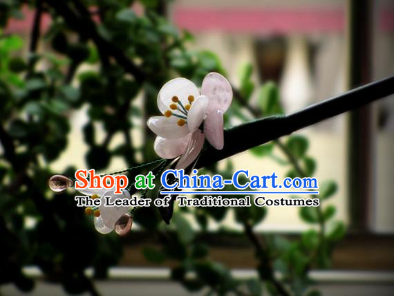 Chinese Ancient Handmade Jewelry Accessories Pink Flowers Hairpins, Traditional Chinese Ancient Hanfu Hair Stick Headwear for Women