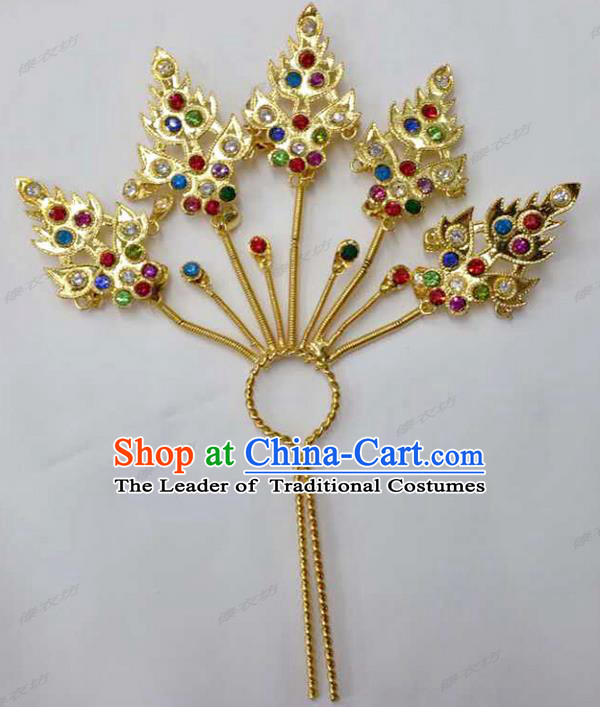 Traditional Thailand Ancient Handmade Hair Accessories Headpiece, Traditional Thai China Dai Nationality Tassel Hairpins Crystal Hair Sticks for Women