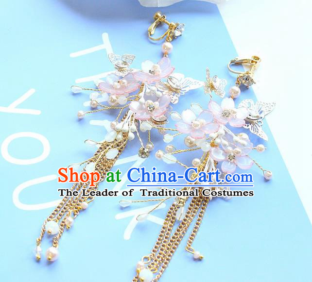 Top Grade Handmade Wedding Bride Earrings, Traditional Princess Baroque Flowers Tassel Wedding Accessories Eardrop for Women