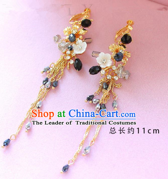 Top Grade Handmade Wedding Bride Accessories Flower Earrings, Traditional Princess Wedding Long Tassel Eardrop for Women