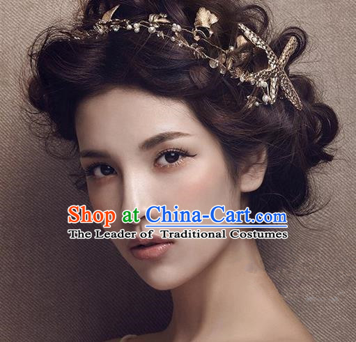 Top Grade Handmade Wedding Bride Hair Accessories Starfish Hair Clasp, Traditional Princess Baroque Hair Band for Women