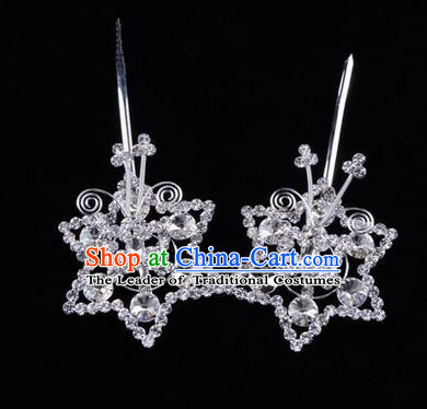 Chinese Ancient Peking Opera Head Accessories Diva White Crystal Hexagonal Hairpins, Traditional Chinese Beijing Opera Princess Hua Tan Hair Clasp Head-ornaments