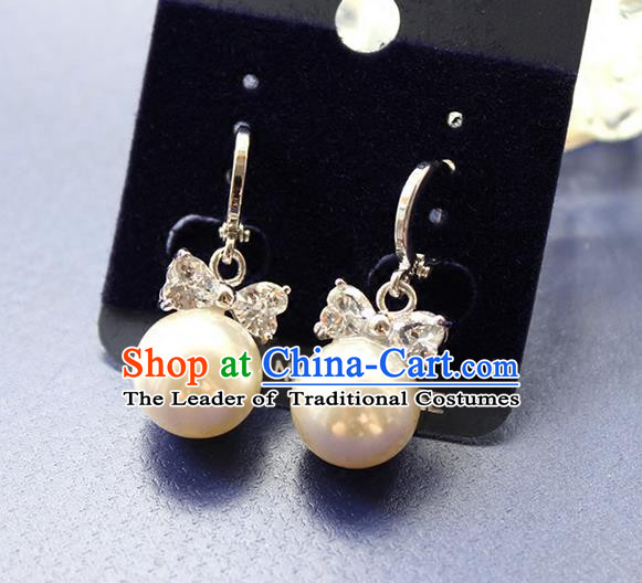 Top Grade Handmade Wedding Bride Accessories Pearl Earrings, Traditional Princess Baroque Ziron Wedding Eardrop for Women