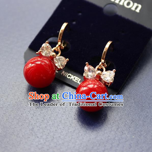 Top Grade Handmade Wedding Bride Accessories Red Earrings, Traditional Princess Baroque Ziron Wedding Eardrop for Women