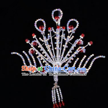 Chinese Ancient Peking Opera Head Accessories Diva Red Crystal Phoenix Hairpins Step Shake, Traditional Chinese Beijing Opera Princess Hua Tan Hair Clasp Head-ornaments